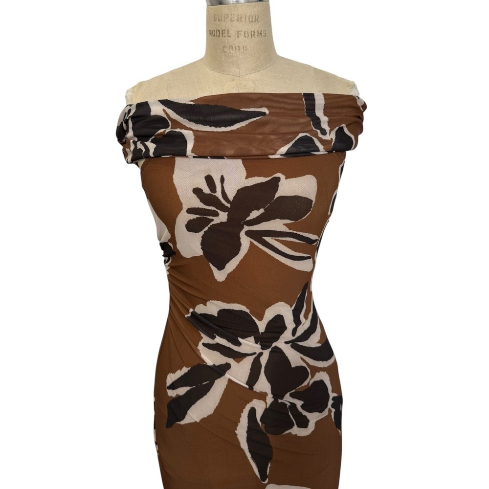 NEW Cleobella Dress Womens S Cordelia Off the Shoulder Maxi Floral Print Brown - Picture 2 of 9